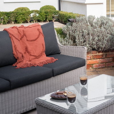 Talia Rattan 3 Seater Sofa Suite Lounging Set in White Wash