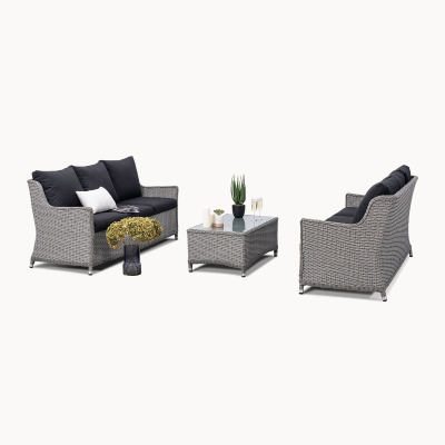 Talia Rattan 3 Seater Sofa Suite Lounging Set in White Wash