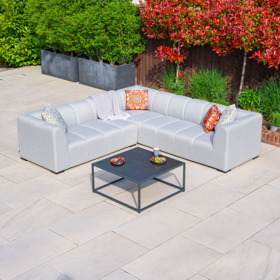Zeus All Weather Fabric Aluminium Corner Sofa Lounging Set in Ash Grey
