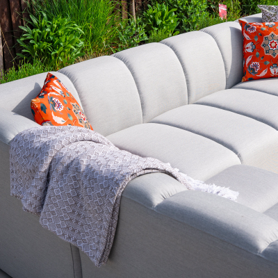 Zeus All Weather Fabric Aluminium Corner Sofa Lounging Set in Ash Grey