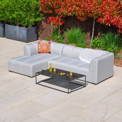Zeus All Weather Fabric Aluminium 3 Seater Right Handed Chaise Sofa Lounging Set in Ash Grey