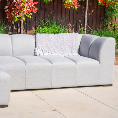 Zeus All Weather Fabric Aluminium 3 Seater Right Handed Chaise Sofa Lounging Set in Ash Grey