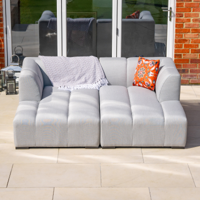 Zeus All Weather Fabric Aluminium Chaise Day Bed Lounging Set in Ash Grey