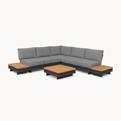 Bryson Aluminium Wood Corner Sofa Lounging Set in Graphite Grey