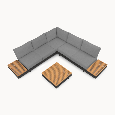 Bryson Aluminium Wood Corner Sofa Lounging Set in Graphite Grey