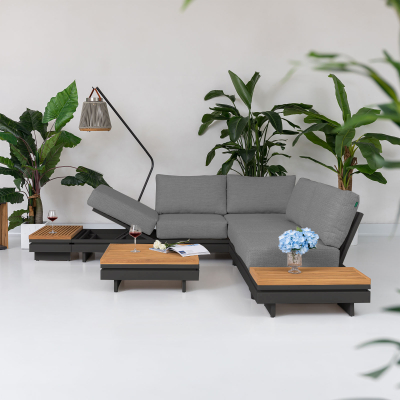 Bryson Aluminium Wood Corner Sofa Lounging Set in Graphite Grey