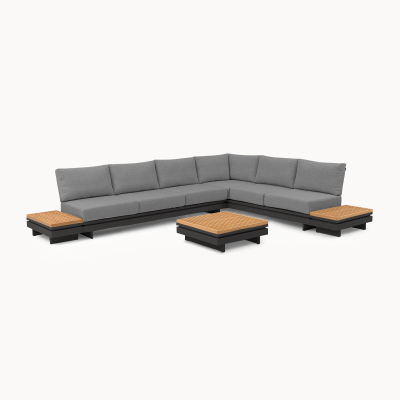 Bryson Aluminium Wood Large Corner Sofa Lounging Set in Graphite Grey