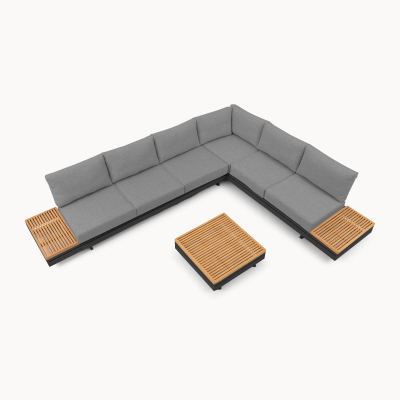 Bryson Aluminium Wood Large Corner Sofa Lounging Set in Graphite Grey