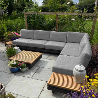 Bryson Aluminium Wood Large Corner Sofa Lounging Set in Graphite Grey