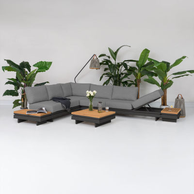 Bryson Aluminium Wood Large Corner Sofa Lounging Set in Graphite Grey