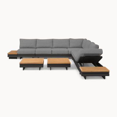 Bryson Aluminium Wood Deluxe Corner Sofa Lounging Set in Graphite Grey