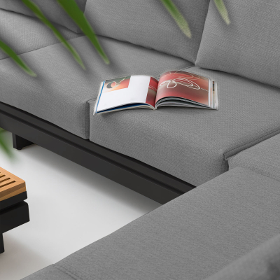 Bryson Aluminium Wood Deluxe Corner Sofa Lounging Set in Graphite Grey