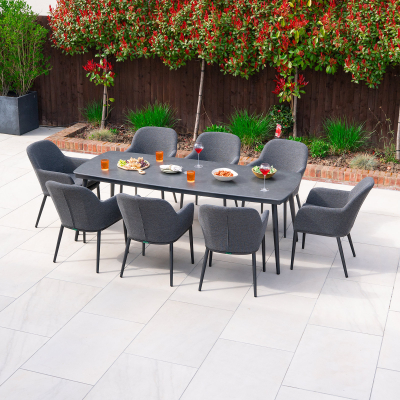Ally 8 Seat All Weather Fabric Aluminium Dining Set - Rectangular Table in Graphite Grey