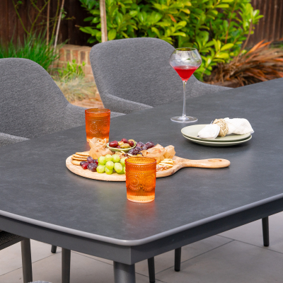 Ally 8 Seat All Weather Fabric Aluminium Dining Set - Rectangular Table in Graphite Grey