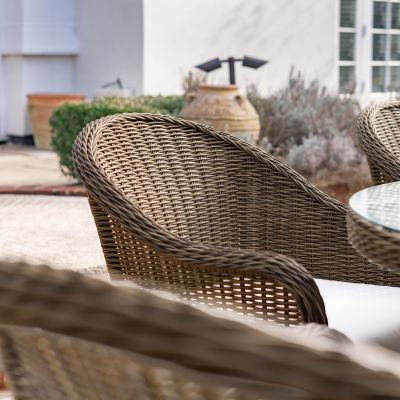 Isabella 6 Seat Rattan Dining Set - Oval Table in Dark Sand