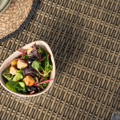 Isabella 6 Seat Rattan Dining Set - Oval Table in Dark Sand