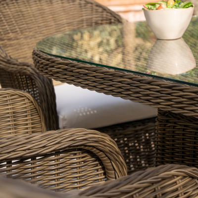 Isabella 6 Seat Rattan Dining Set - Oval Table in Dark Sand