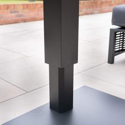 Caleb L-Shaped Corner Rattan Aluminium Lounge Dining Set with Armchair and Bench - Adjustable Rising Table in Dapple Grey