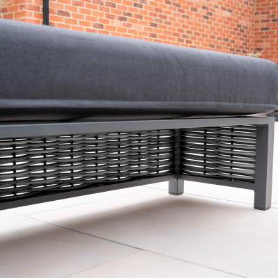 Caleb L-Shape Corner Rattan Aluminium Lounge Dining Set with Armchair and Bench - Gas Fire Pit Table in Dapple Grey