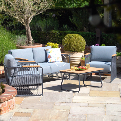 Isla Rope Aluminium Teak Wood 2 Seater Sofa Lounging Set in Persian Grey