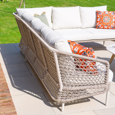 Fleur Rope Aluminium Wood Look Large Corner Sofa Lounging Set in Pebble
