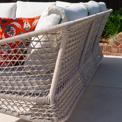 Fleur Rope Aluminium Wood Look Large Corner Sofa Lounging Set in Pebble