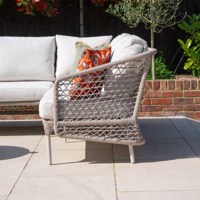 Fleur Rope Aluminium Wood Look Large Corner Sofa Lounging Set in Pebble