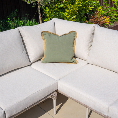 Fleur Rope Aluminium Wood Look Large Corner Sofa Lounging Set in Pebble