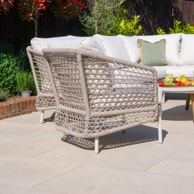 Fleur Rope Aluminium Wood Look Large Corner Sofa Lounging Set with Armchair in Pebble