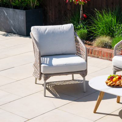 Fleur Rope Aluminium Wood Look Large Corner Sofa Lounging Set with Armchair in Pebble
