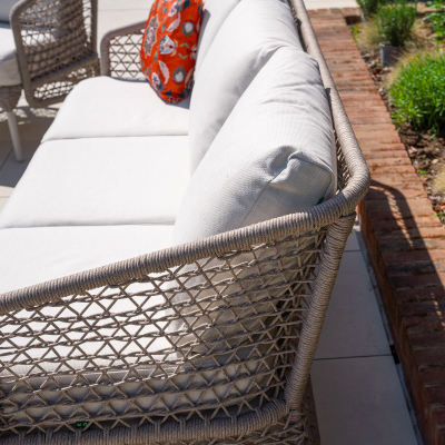 Fleur Rope Aluminium Wood Look 3 Seater Sofa Lounging Set in Pebble