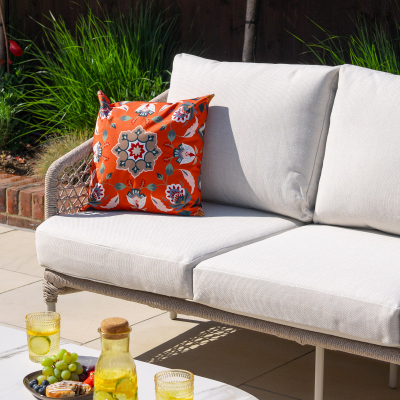 Fleur Rope Aluminium Wood Look 3 Seater Sofa Lounging Set in Pebble