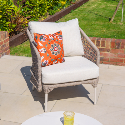 Fleur Rope Aluminium Wood Look 3 Seater Sofa Lounging Set in Pebble