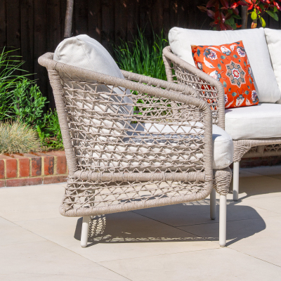 Fleur Rope Aluminium Wood Look 3 Seater Sofa Lounging Set in Pebble