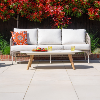 Fleur Rope Aluminium Wood Look 3 Seater Sofa Lounging Set in Pebble