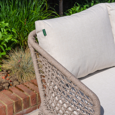 Fleur Rope Aluminium Wood Look 3 Seater Chaise Sofa Lounging Set in Pebble
