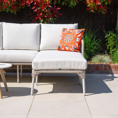 Fleur Rope Aluminium Wood Look 3 Seater Chaise Sofa Lounging Set in Pebble