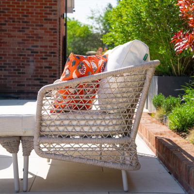 Fleur Rope Aluminium Wood Look 3 Seater Chaise Sofa Lounging Set in Pebble