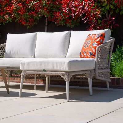 Fleur Rope Aluminium Wood Look 3 Seater Chaise Sofa Lounging Set in Pebble