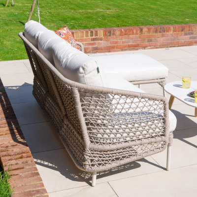 Fleur Rope Aluminium Wood Look 3 Seater Chaise Sofa Lounging Set in Pebble
