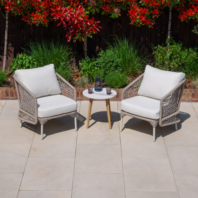 Fleur Rope Aluminium Wood Look 3 Piece Lounging Set in Pebble