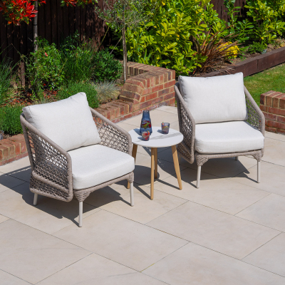 Fleur Rope Aluminium Wood Look 3 Piece Lounging Set in Pebble