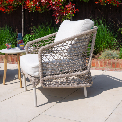 Fleur Rope Aluminium Wood Look 3 Piece Lounging Set in Pebble