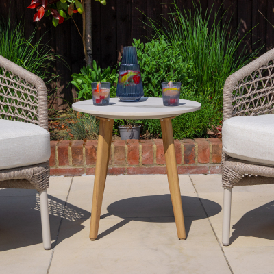Fleur Rope Aluminium Wood Look 3 Piece Lounging Set in Pebble