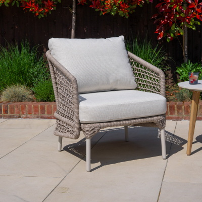 Fleur Rope Aluminium Wood Look 3 Piece Lounging Set in Pebble