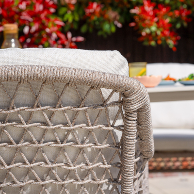 Fleur 4 Seat Rope Aluminium Wood Look Dining Set - Round Table in Pebble