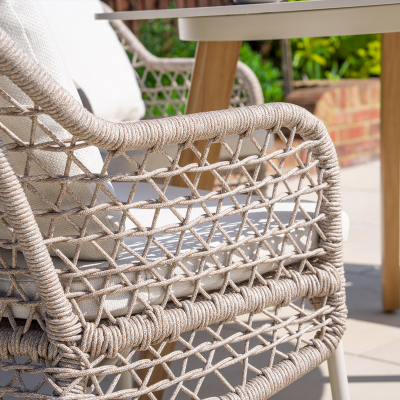 Fleur 4 Seat Rope Aluminium Wood Look Dining Set - Round Table in Pebble