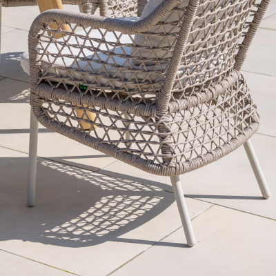 Fleur 4 Seat Rope Aluminium Wood Look Dining Set - Round Table in Pebble