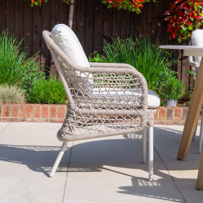 Fleur 4 Seat Rope Aluminium Wood Look Dining Set - Round Table in Pebble