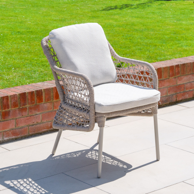 Fleur 4 Seat Rope Aluminium Wood Look Dining Set - Round Table in Pebble